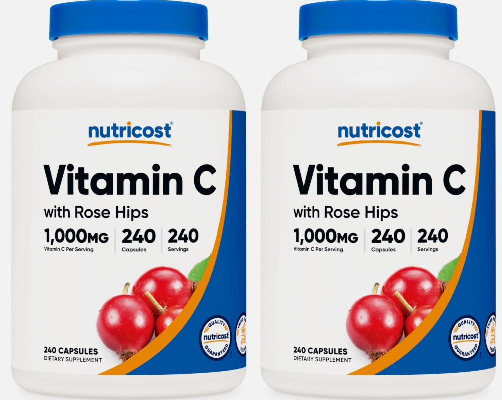 2 PACK – Nutricost Vitamin C with Rose Hips 1025mg, 240 Capsules Per Bottle