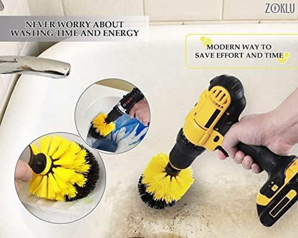 Brush Attachment for Drill, 1/4 In Hex Shaft; Use on Car Detailing, Carpet,