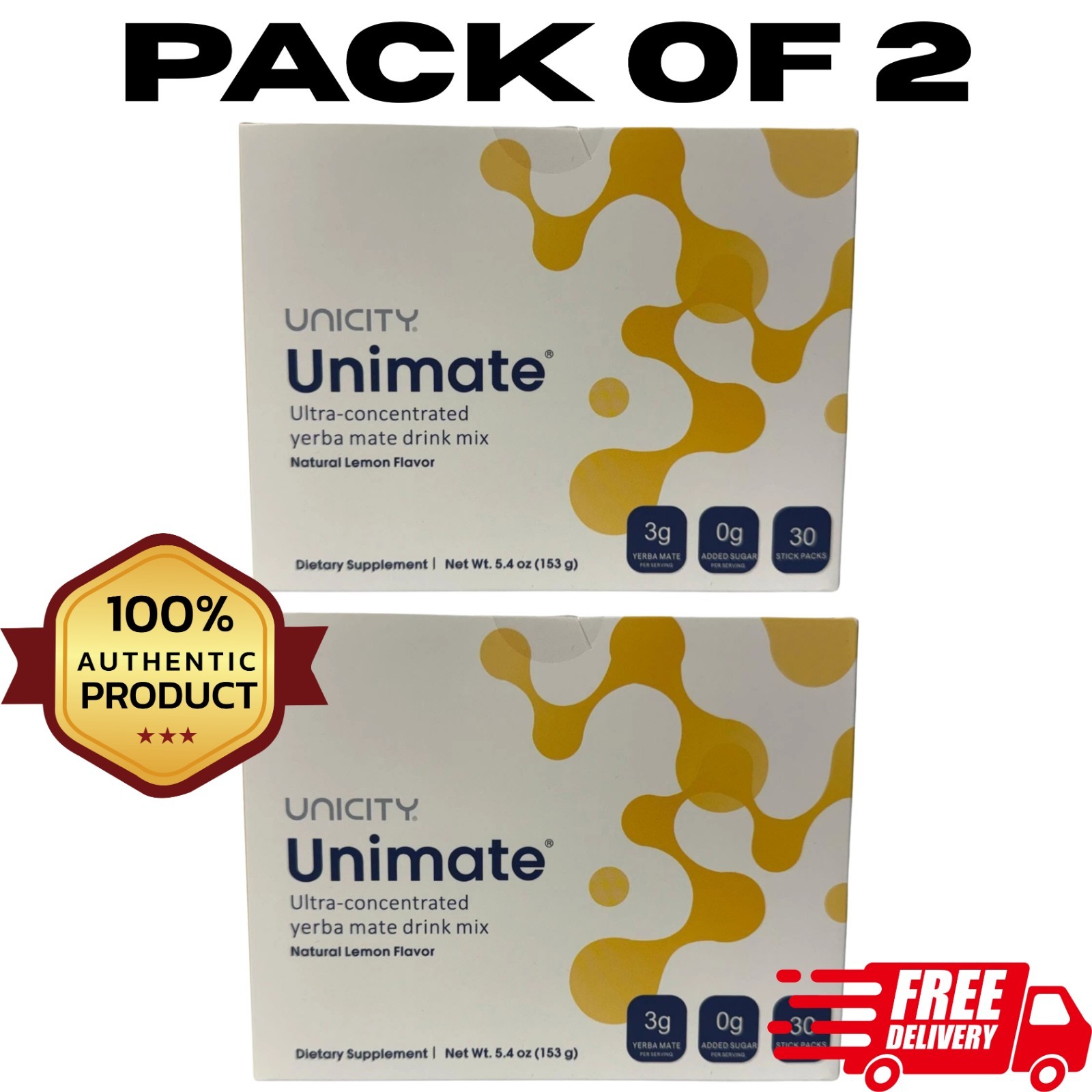 Unicity Unimate Lemon Ginger 30 Packets (Pack of 2) Yerba Mate New Box