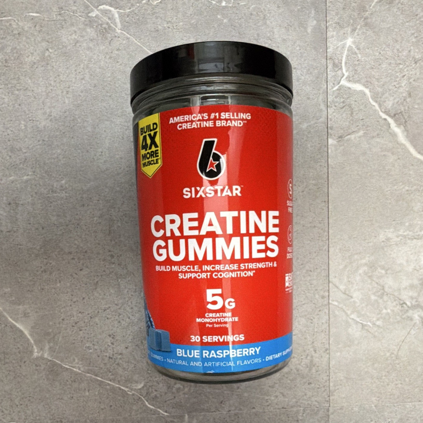 Six Star Creatine Monohydrate Gummies Blue Raspberry 5g, 90 Ct (30 Serv)