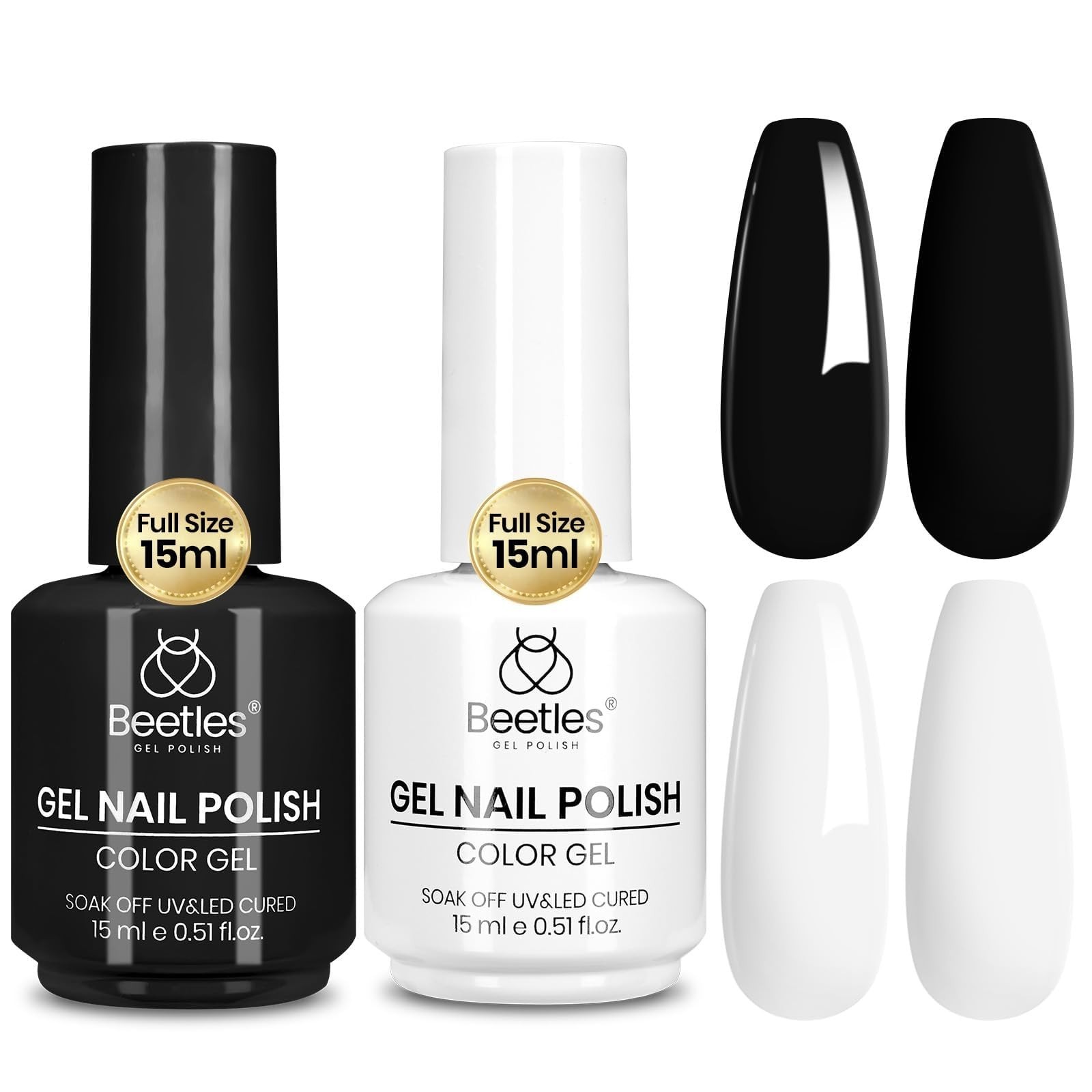 Beetles Black White Gel Polish Set, 2Pcs 15ML French Nails Soak Off UV LED Gel