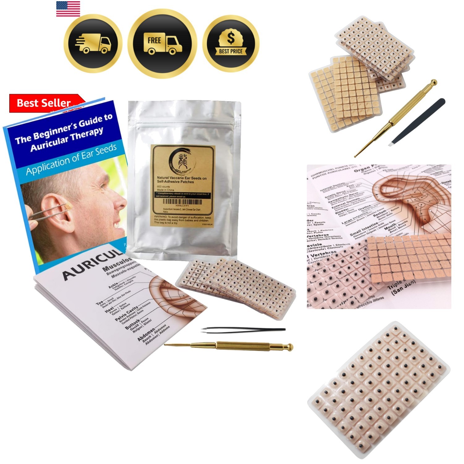 Multi-Condition Ear Seeds Acupuncture Kit 600 Counts, eBook Placement Chart, …