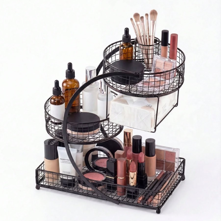 Countertop 3 Tier Metal Cosmetic Shelf Vanity Skincare Makeup Organizer