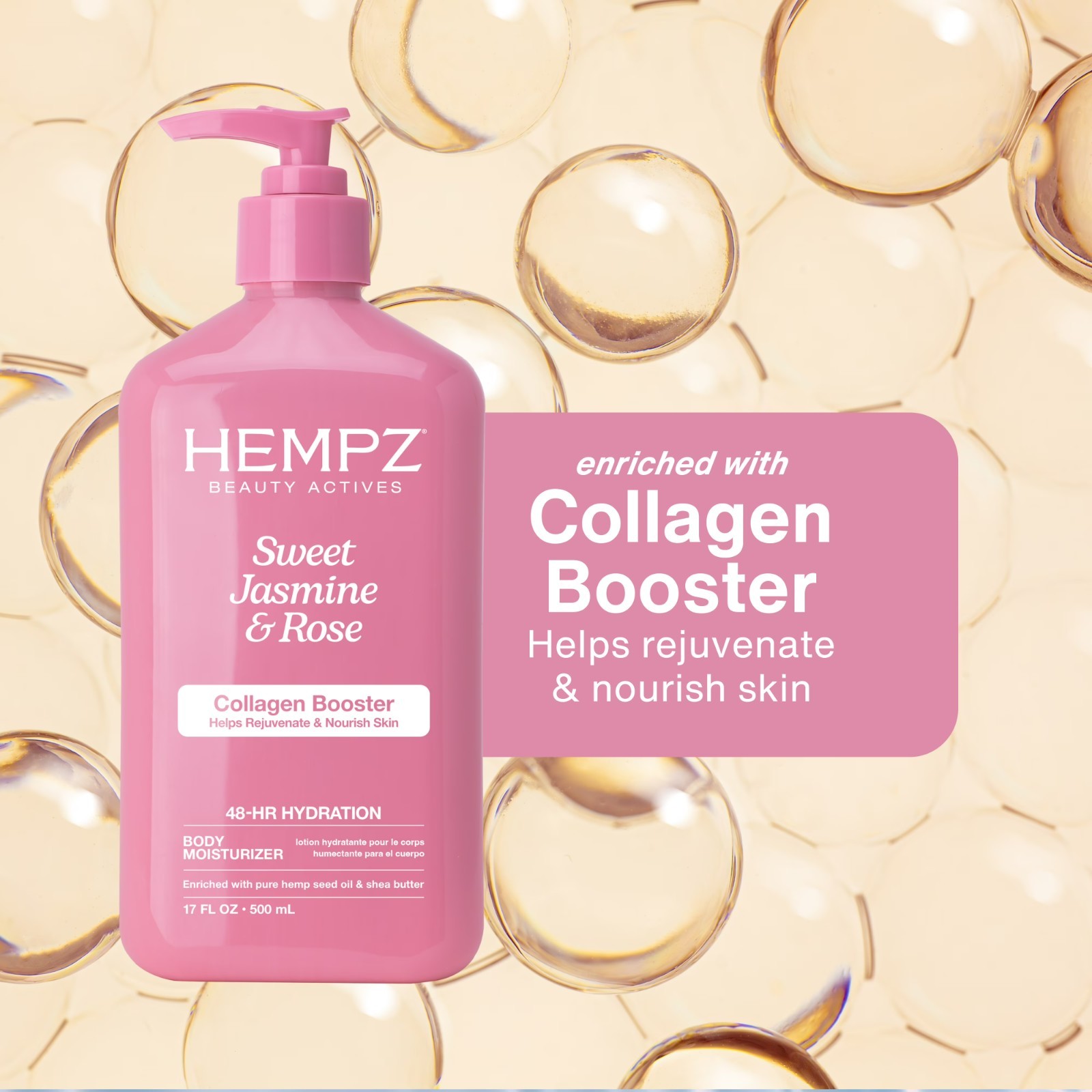 Hempz Beauty Actives Body Lotion Collagen Sweet Jasmine Rose 17 fl oz NEW