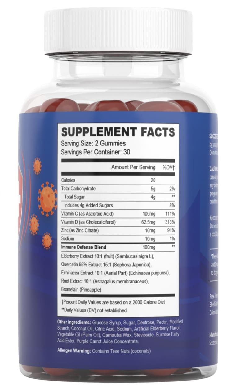 8 in 1 Immune Defense Booster Supplement Gummies with Astragalus Root, Vitami…