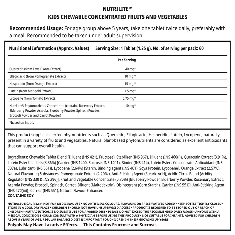 Nutrilite Kids Chewable Fruits Vegetables Daily Nutrition Supplement | 60 Tabs
