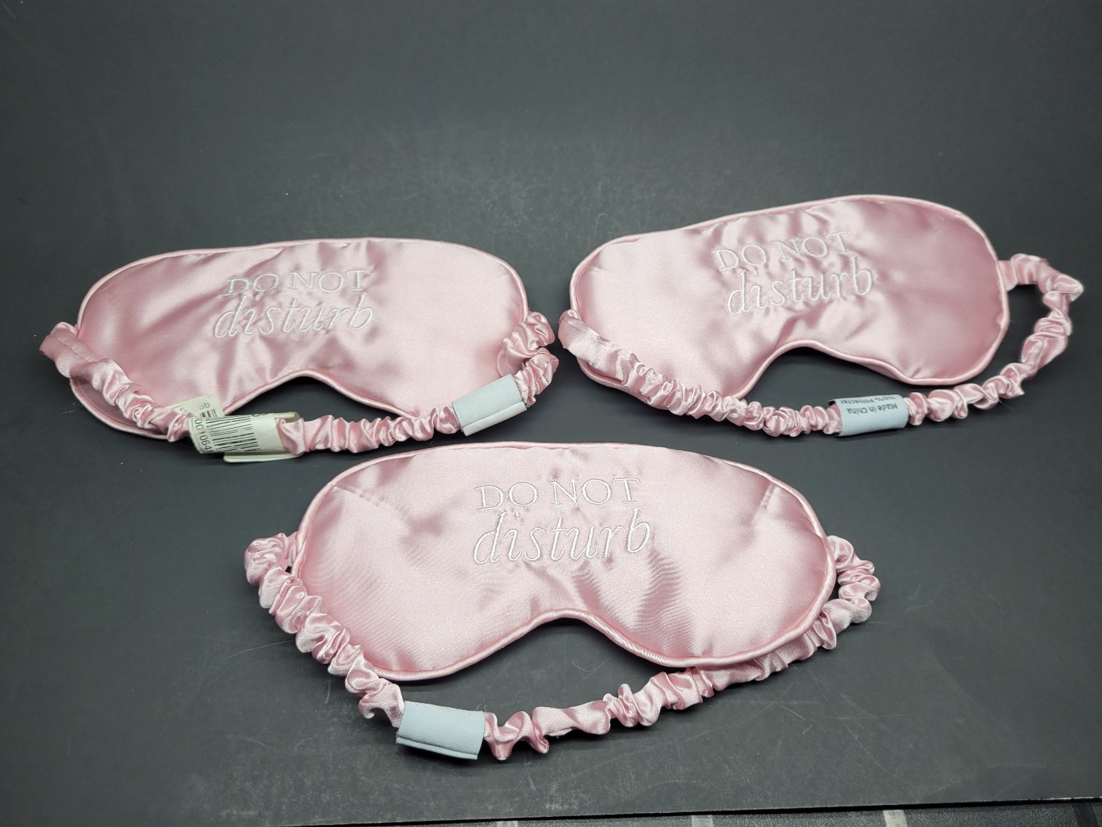 3pc Silky Satin Sleep Mask “DO NOT DISTURB” 100% Polyester Soft Pink