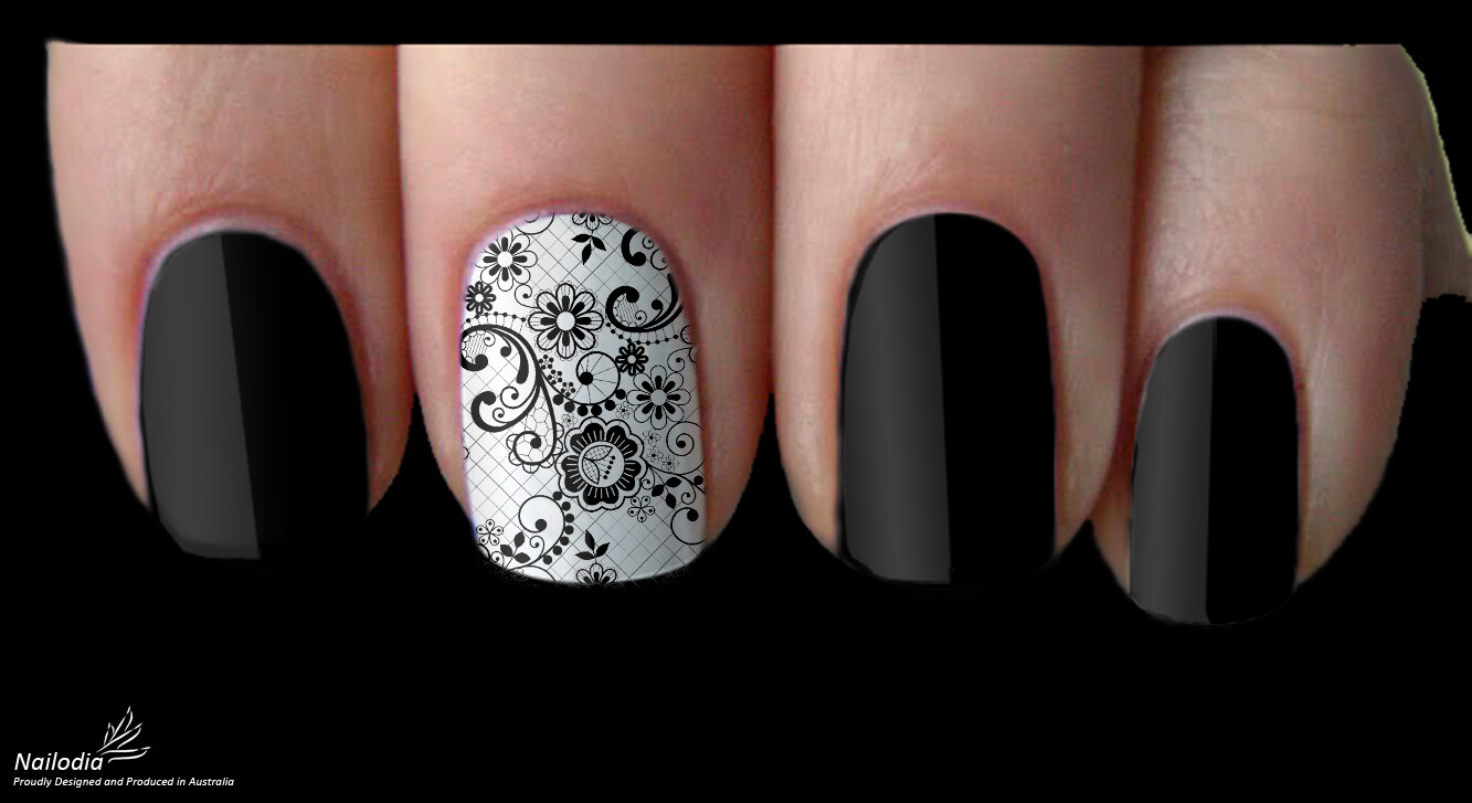 Black Lace Floral Flower Nail Art Decal Sticker Water Transfer Slider