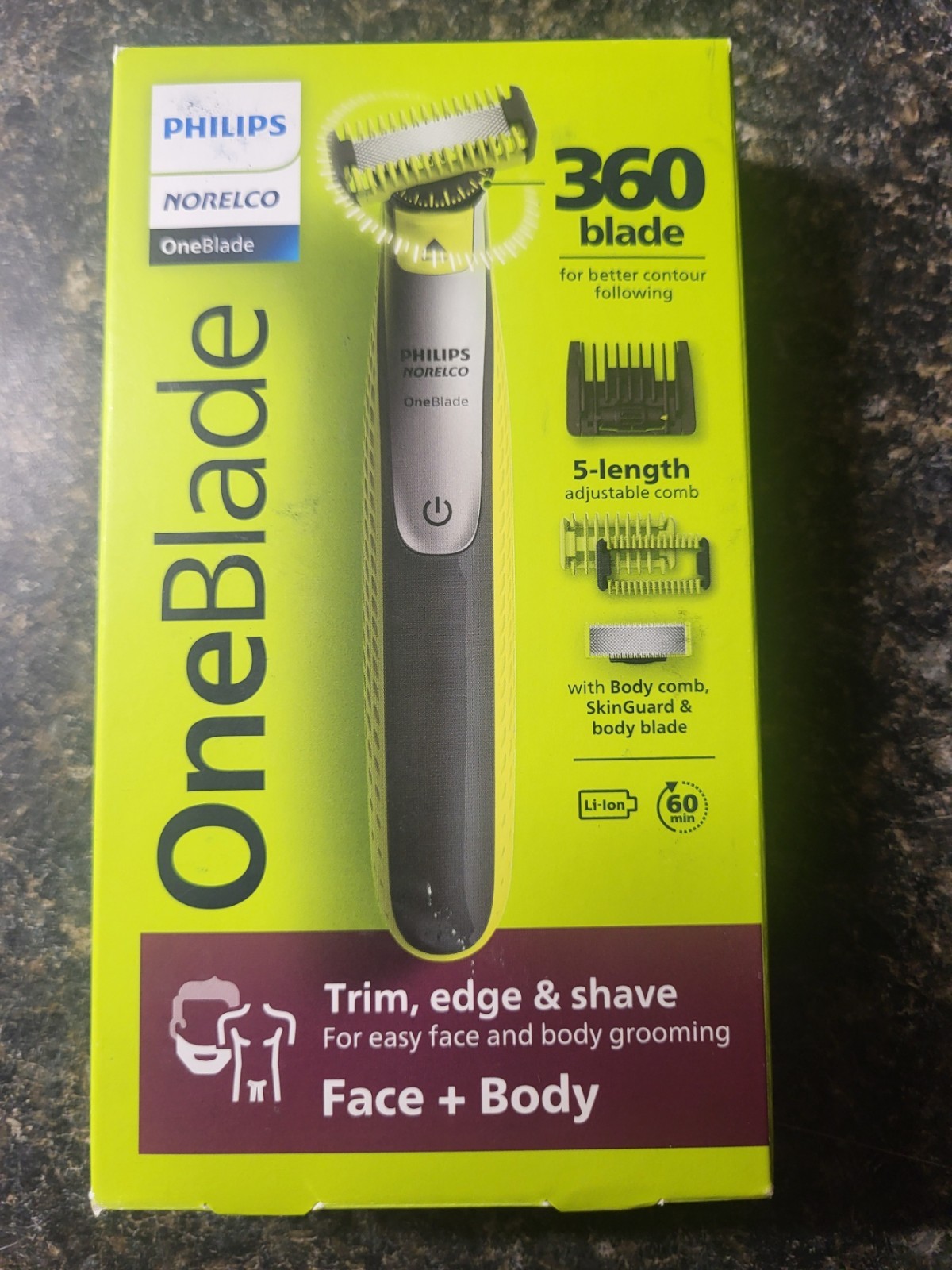 Philips Norelco One Blade 360 Trim, Edge & Shave Face + Body 60 Min.