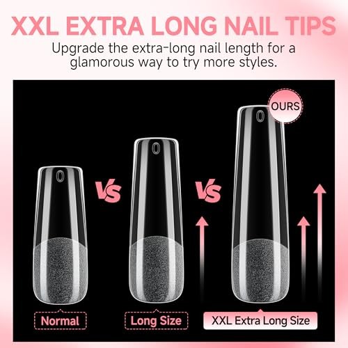Long Square Gel Nail Tips XXL: Pre shaped Full Cover Gel Tapered Square
