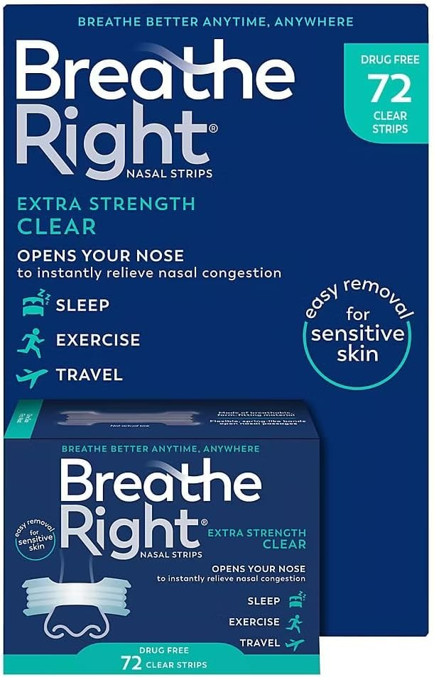 Breathe Right Nasal Strips EXTRA Strength CLEAR Snoring Relief 72 ct Free Ship