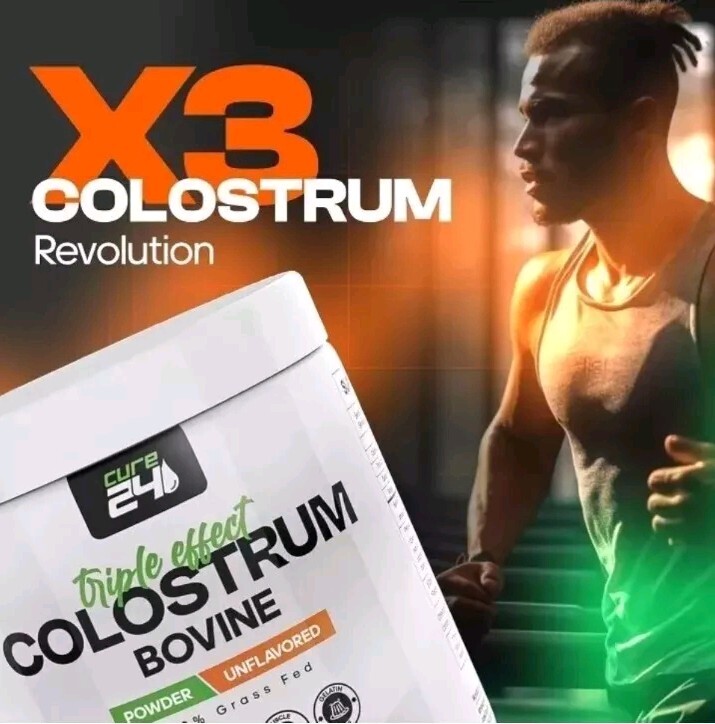 Cure24 Bovine Colostrum X3 Supplement Powder Triple Effect Grass Fed High IgG