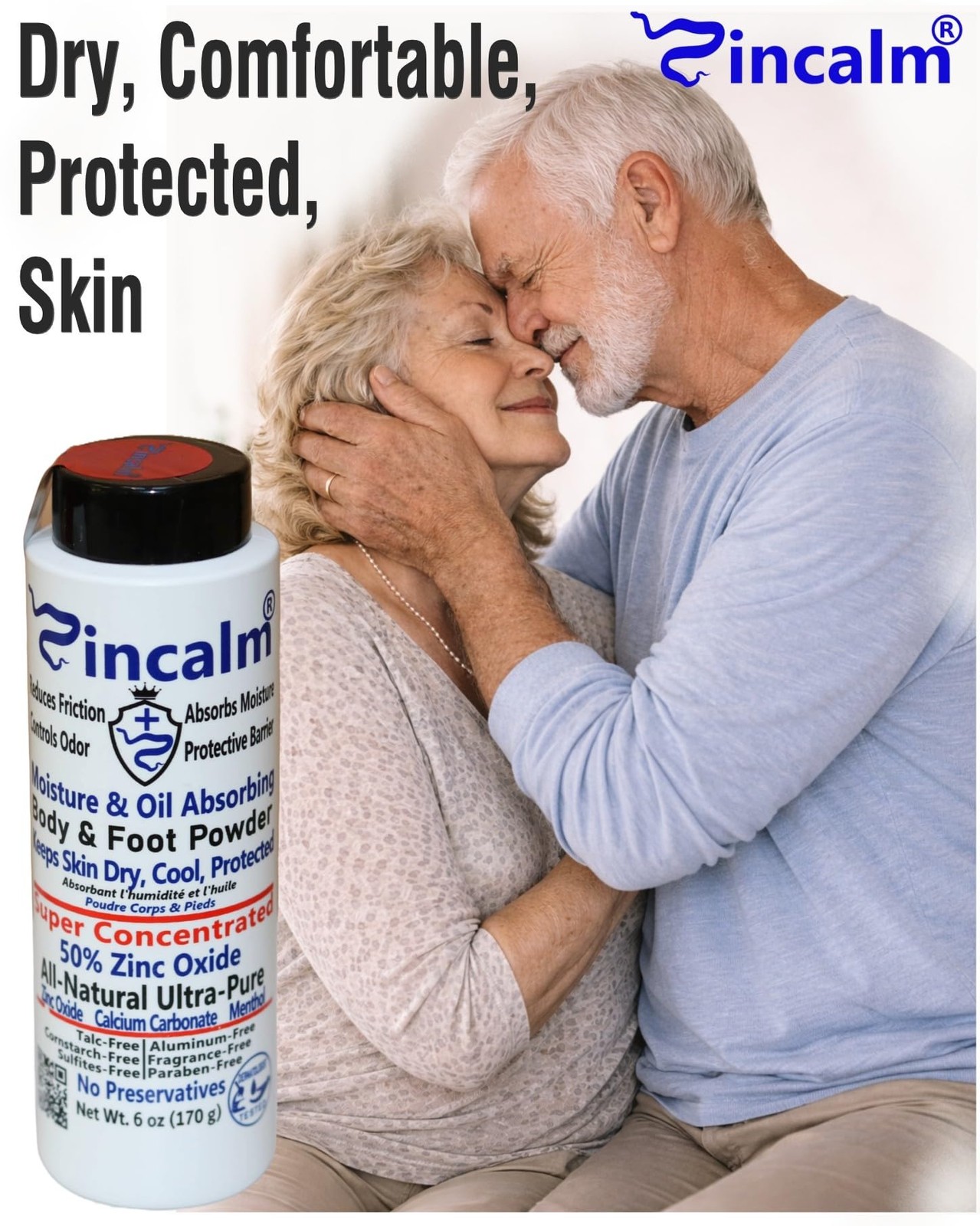 Zincalm All-Natural Body & Foot Powder, 6 Ounce (Pack of 1), White