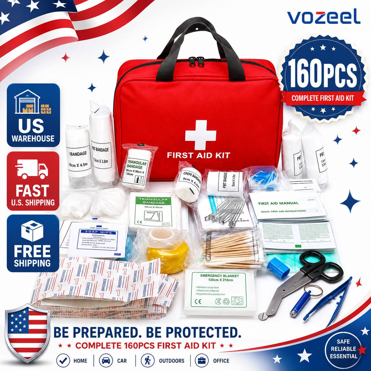 First Aid Kit Home Office Car Camping Hiking – 160 Piece