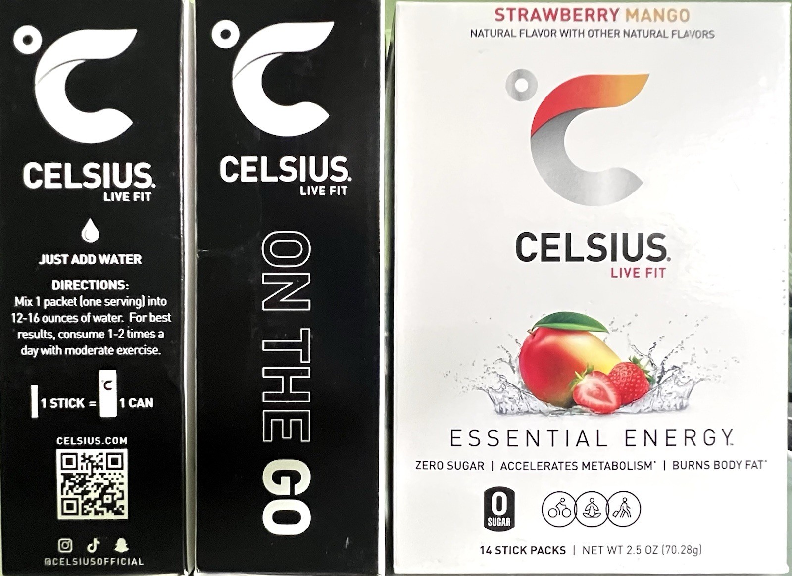 CELSIUS On The Go Energy Drink Mix – Strawberry Mango – 14 ct – 4PK – EXP 11/26+