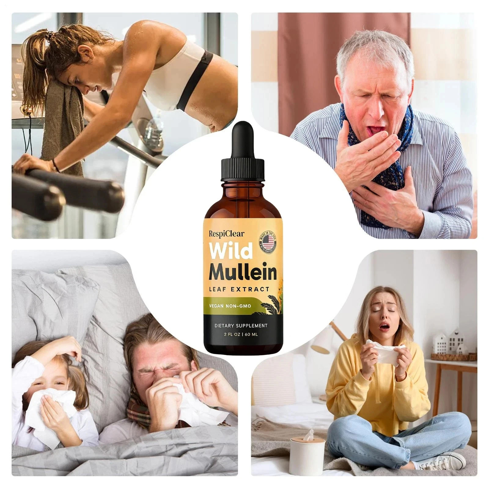 Pack 3 Drops All-Natural Mullein RESPICLEAR with Ginger & Lemon for Lung Cleanse