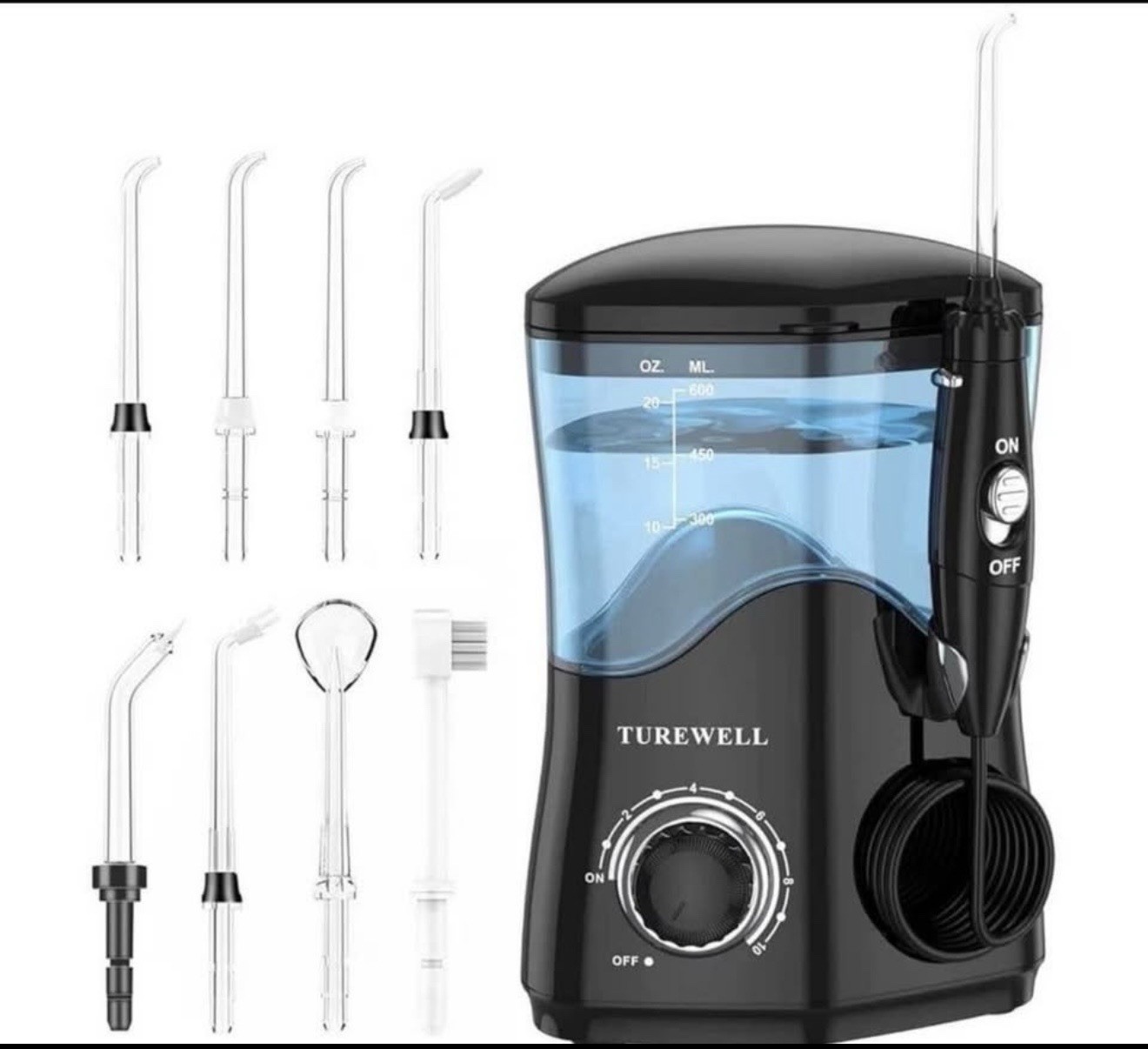 TUREWELL Countertop Water Flosser Oral Irrigator w/ Multiple Tips Black Blue