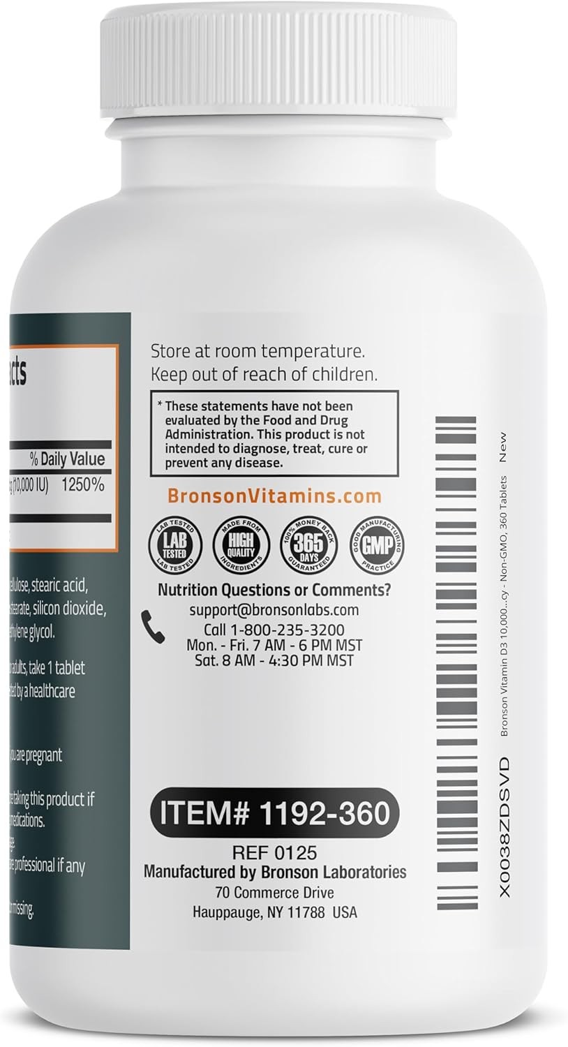 Bronson Vitamin D3 10,000iu (250mcg) 1 Year Supply for 360 Count (Pack of 1)