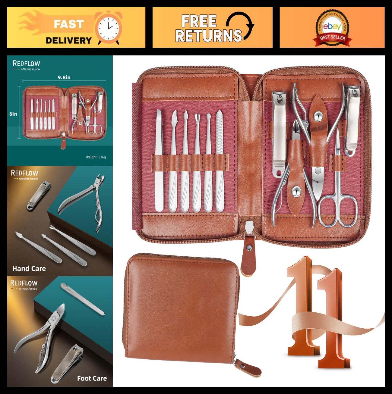 11-in-1 Stainless Steel Manicure Set – Nail Clippers & Grooming Kit for Men & Wo