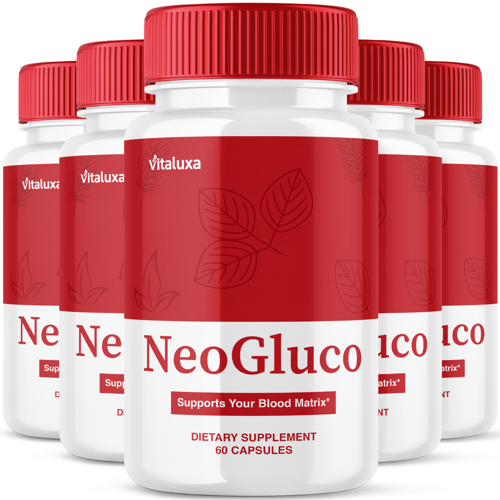 (5 Pack) NeoGluco Caspules, Blood Support Formula for Circulation (300 Capsules)