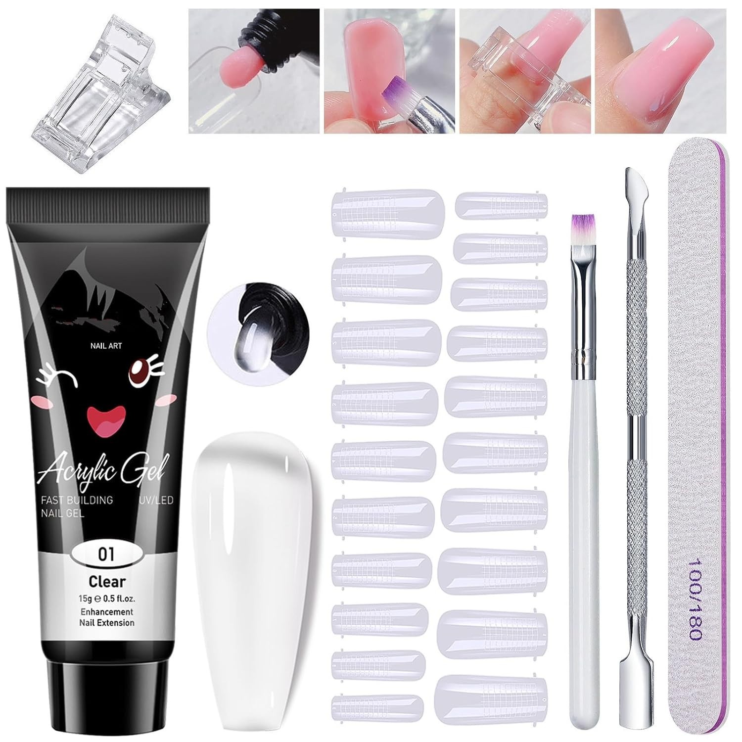 Poly Nail Extension Gel Kit with UV Light 6 Pcs Starter Kit Builder Gel Clear
