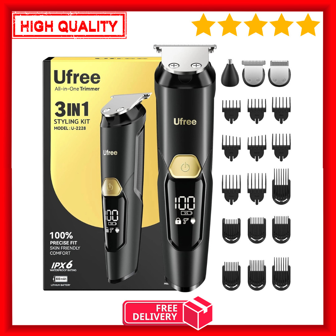 Ufree 3-In-1 Beard Trimmer for Men, IPX6 Waterproof Electric Razor Shaver, Hair