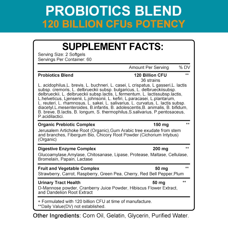 Probiotics 120 Billion CFU Enzyme and Prebiotic for Digestive & Gut Health