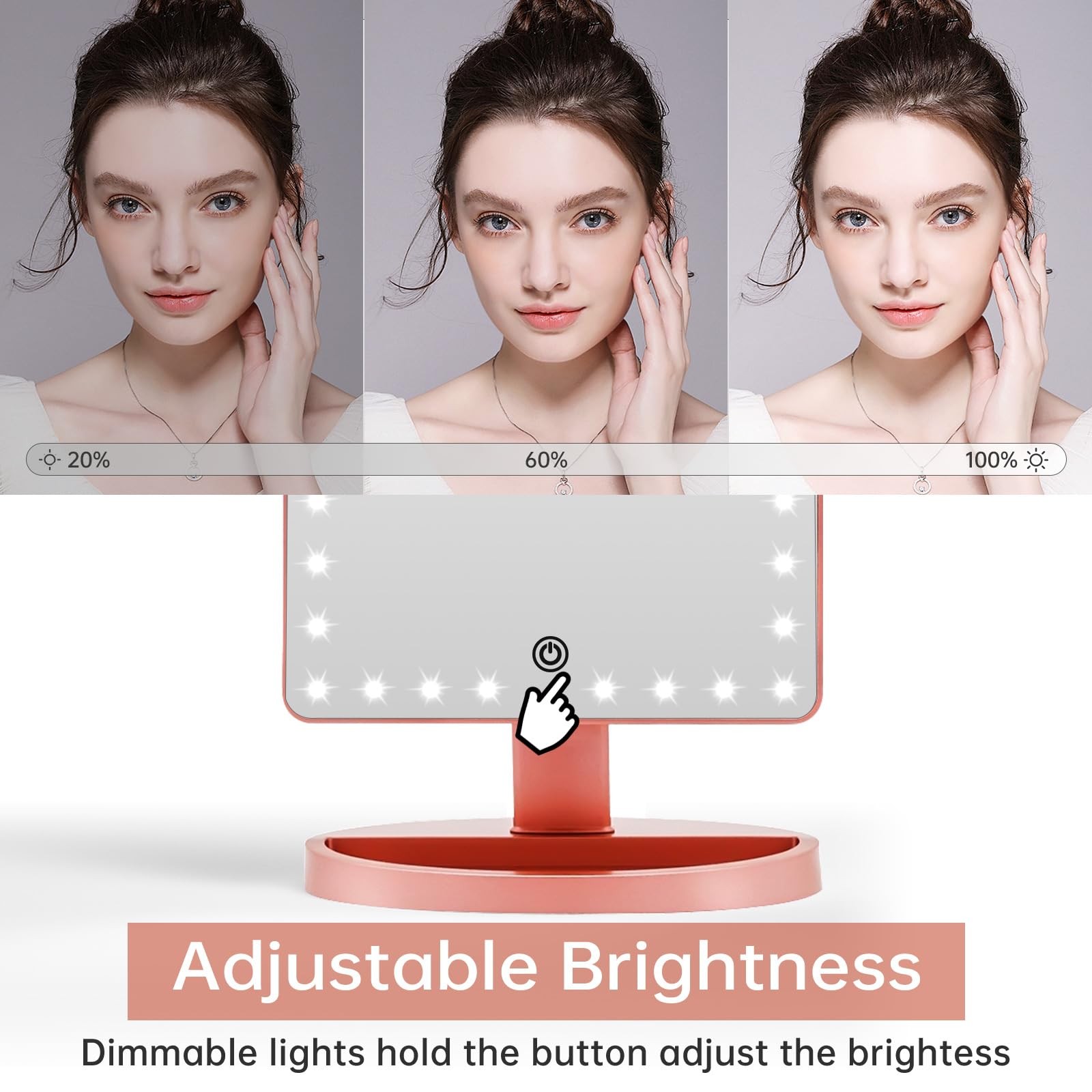 Large Tabletop LED Makeup Vanity Mirror Touch Screen 10X Magnifier Desk 360