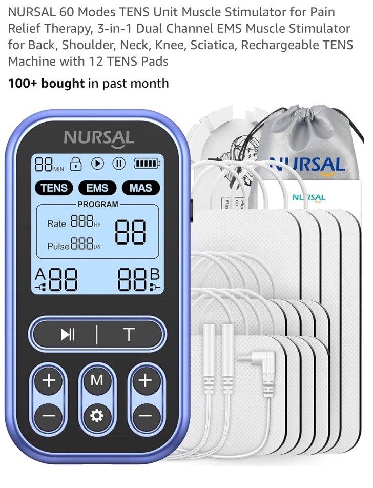 NURSAL TENS Unit Muscle Stimulator for Pain Relief Therapy, 3-in-1 Dual Channel
