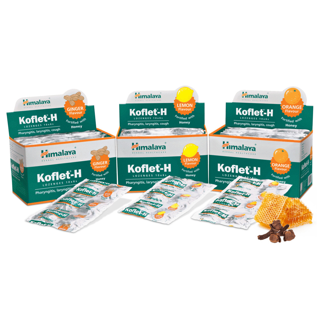 10 Strips 60 pc Himalaya KOFLET-H Lozenges GINGER For Sore Throat FREE SHIP