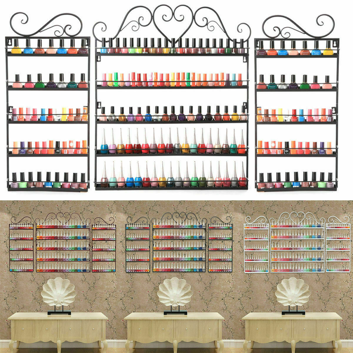 Metal 5 Tier Nail Polish Rack Wall Mounted Display Organizer Holder Stand Assemb