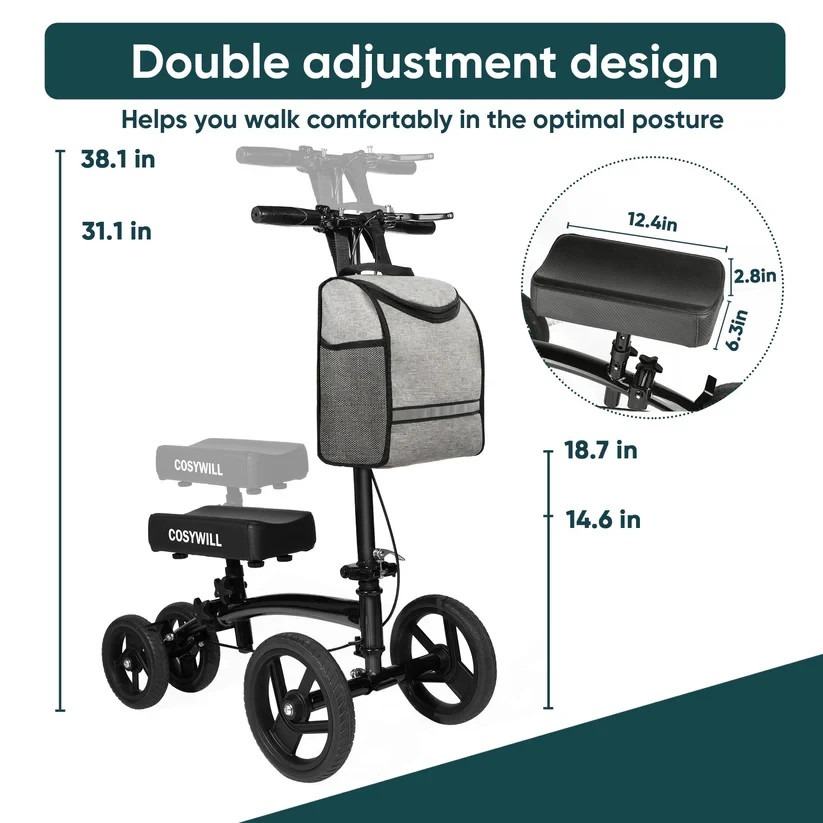 Cosywill Steerable Knee Scooter for Adults, Foldable w/ Dual Brake,