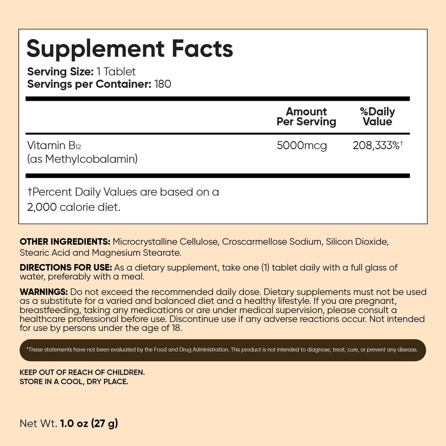 WeightWorld Vitamin B12 5000mcg 180 Tablets – Energy & Nervous System Support