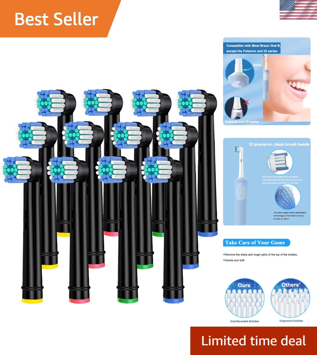 12 Pack Replacement Electric Toothbrush Heads for Oral B Pro1000/1500/7500/3000