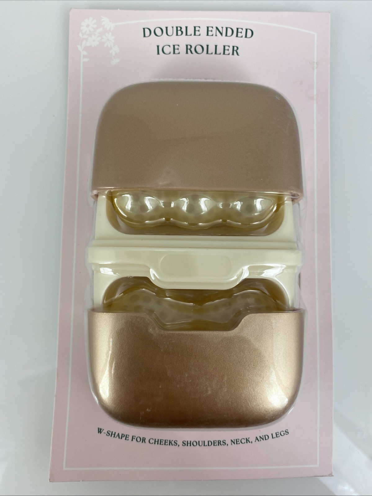 New Vivitar Double-Ended Ice Roller V & W Shape Gold Facial & Body Massager