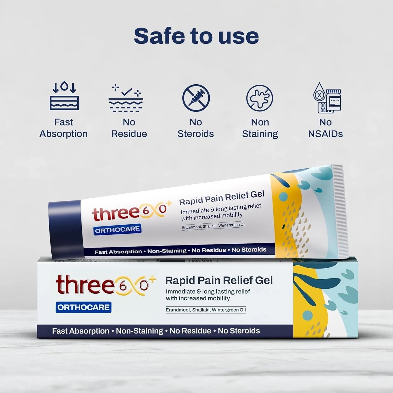 three60+ Rapid Pain Relief Gel For Shoulder, Back, Muscles, Joint Pain 50gm