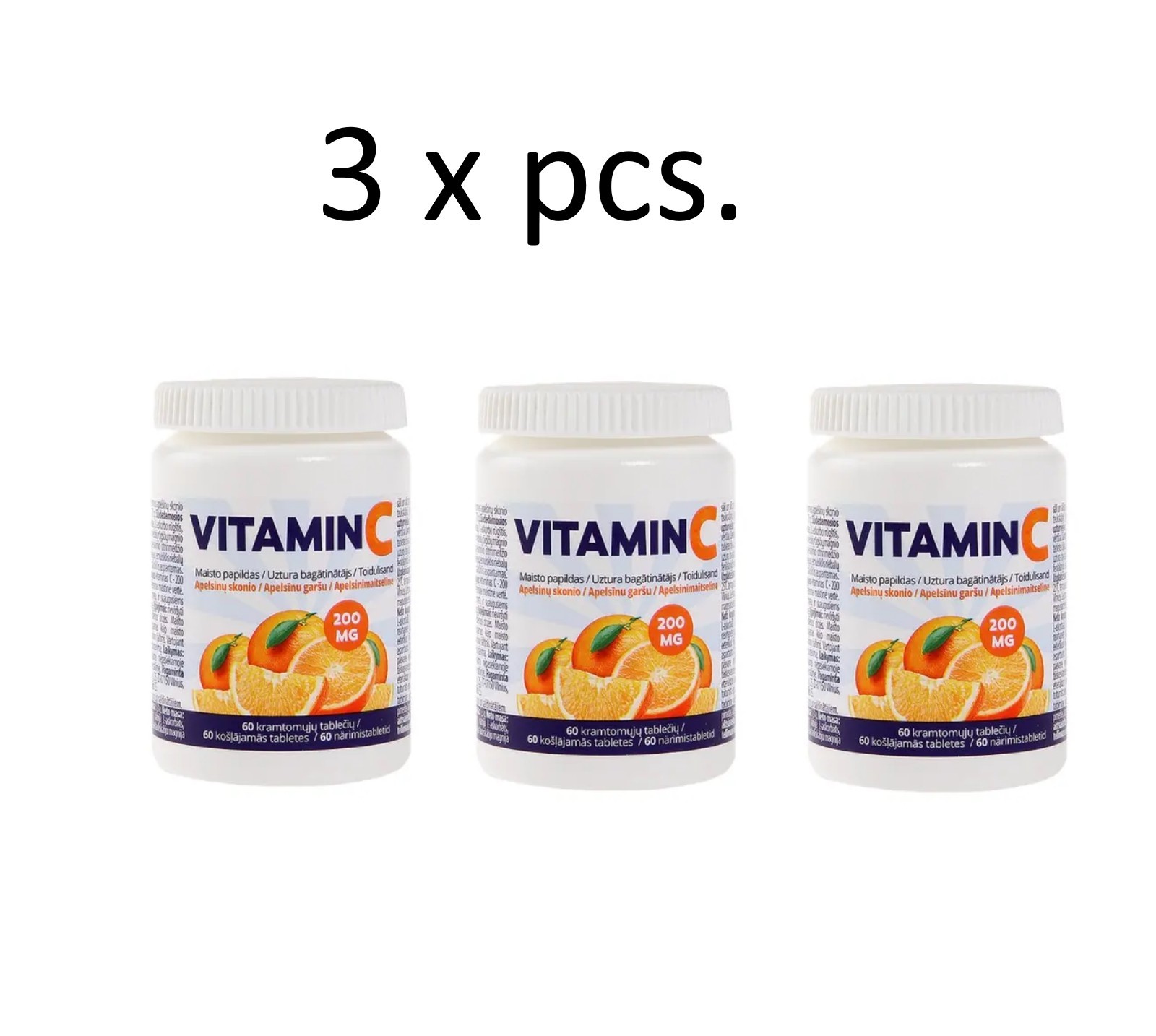 3x VITAMIN C, orange flavor, 60 chewable tablets Immune Support Supplement