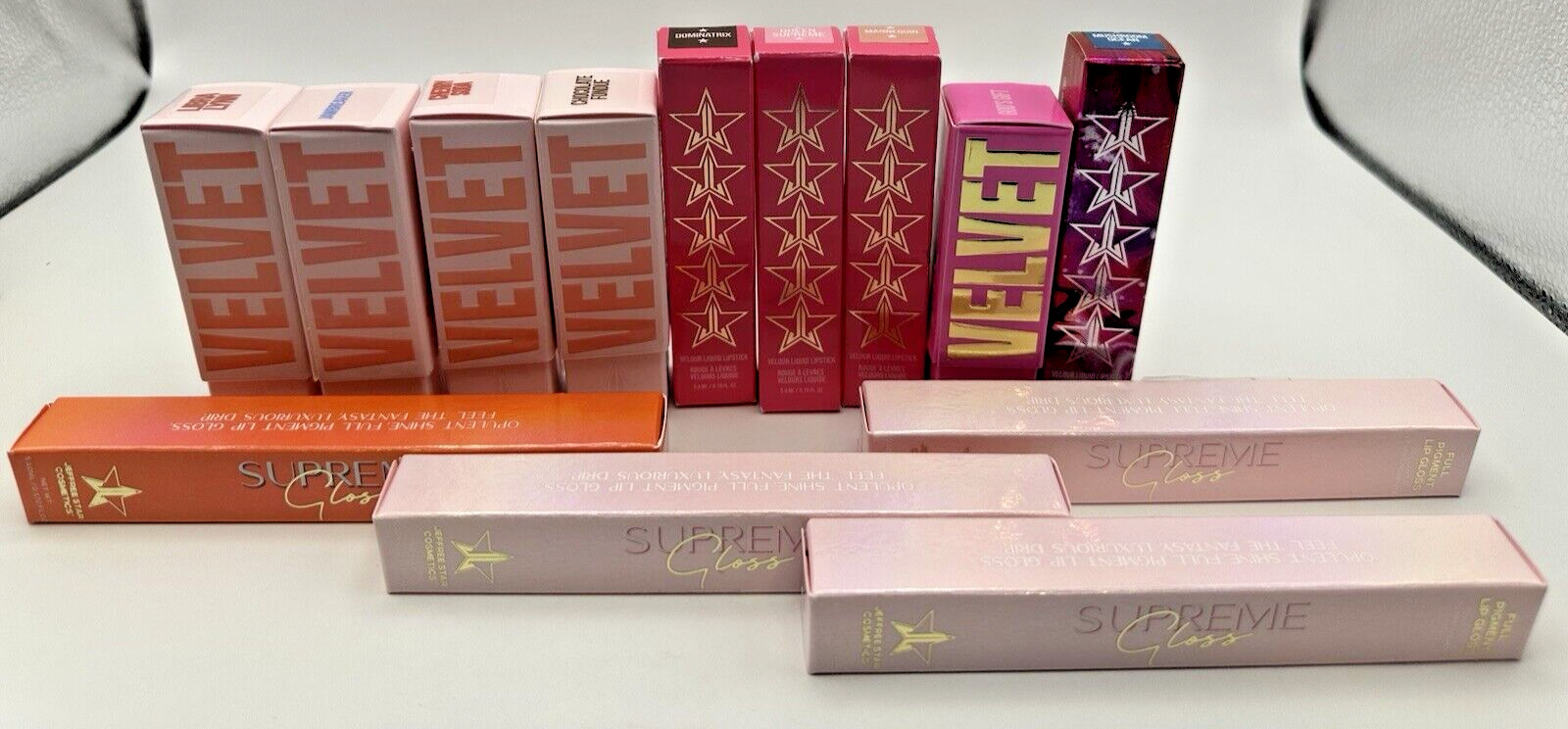 Jeffree Star Cosmetics Lot of 13 NEW IN BOX Supreme Gloss Velvet Trap Velour Liq