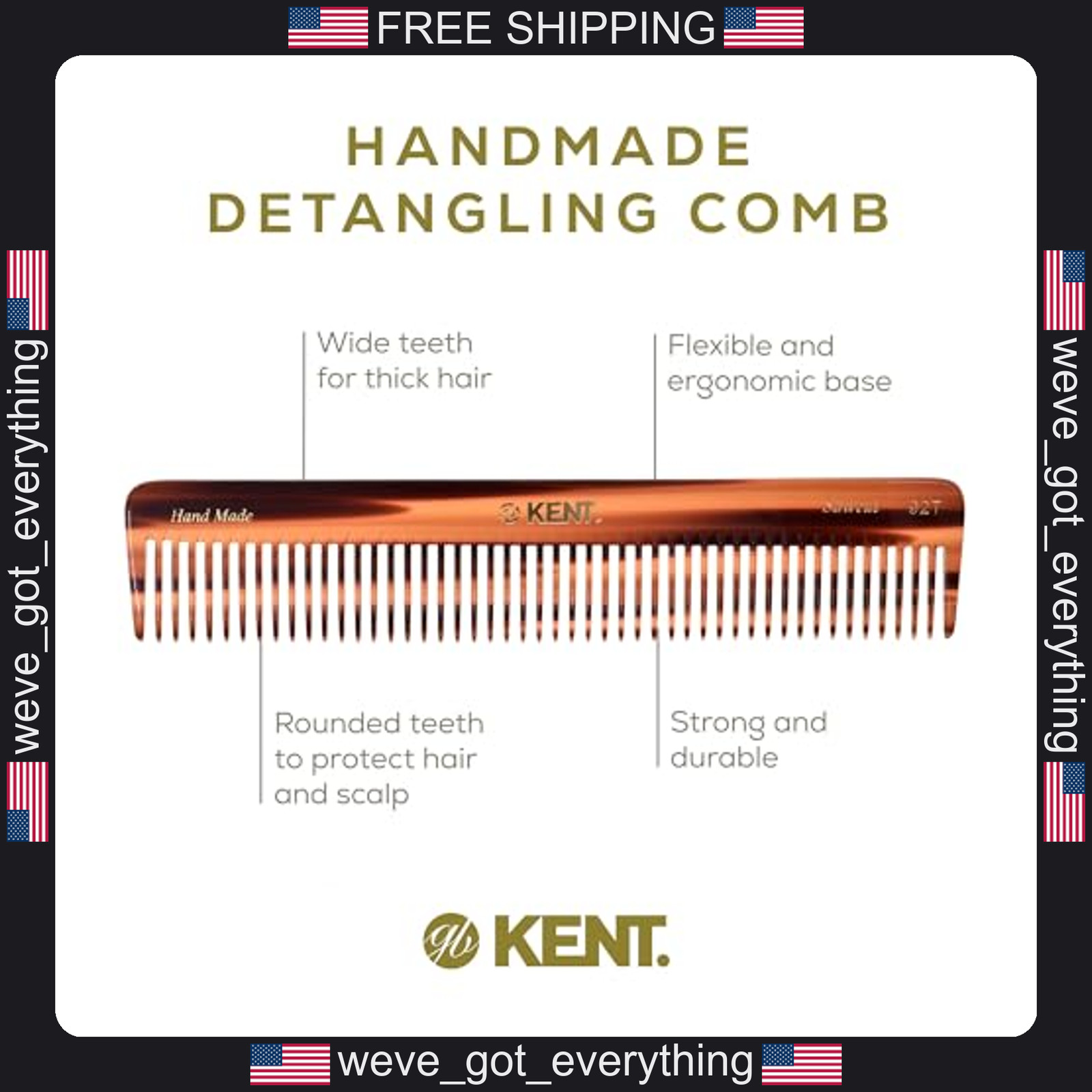 Large Wide Tooth Detangler Comb for Curly Hair – Cellulose Acetate Tortoiseshell