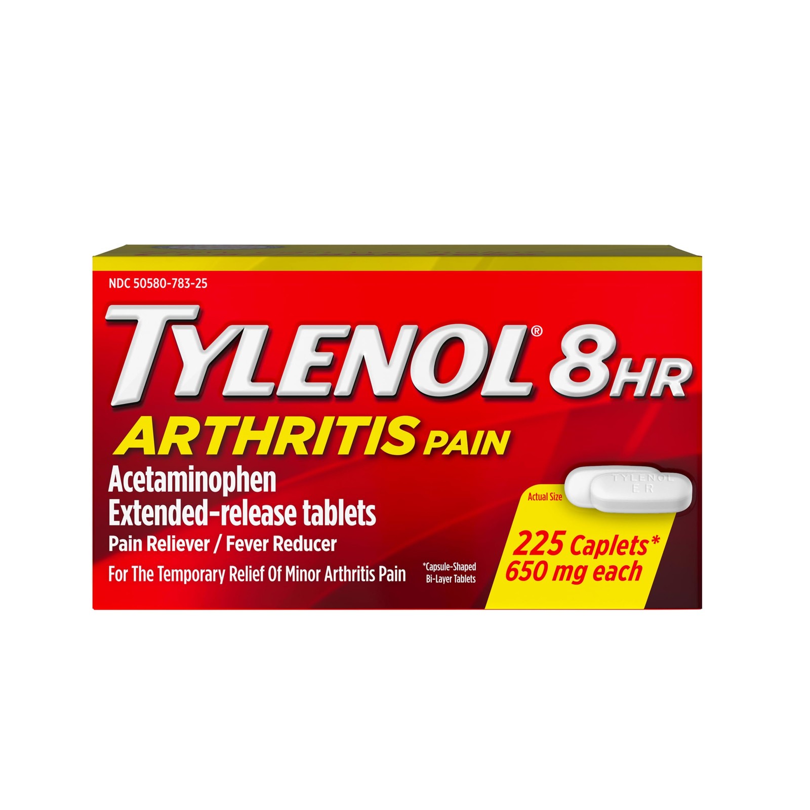 Tylenol 8 Hour Arthritis Pain Extended Fast, 225 Count (Pack of 1), White