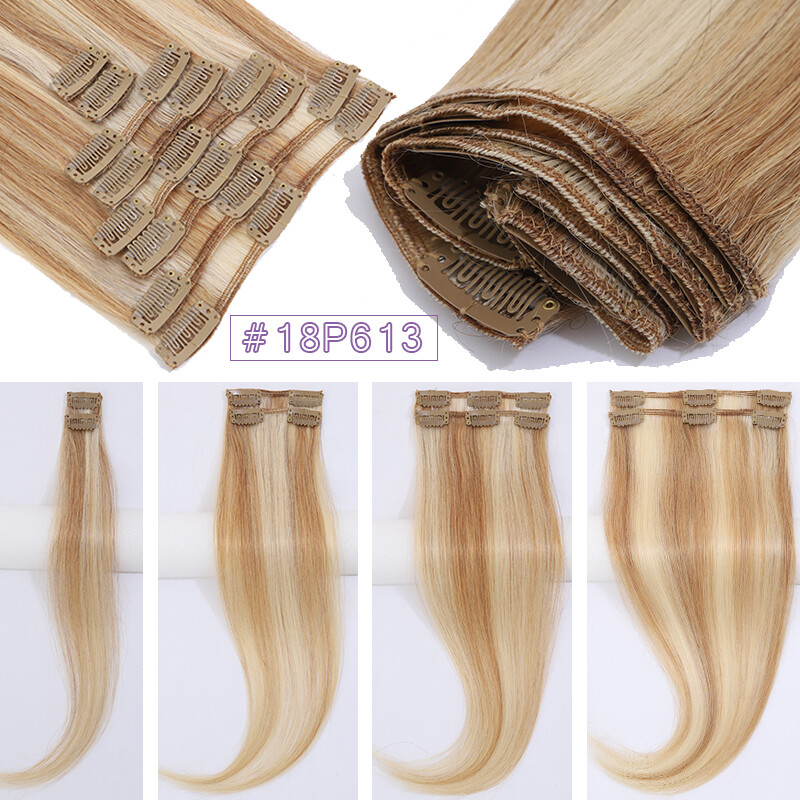 Clip In Hair Extensions 100% Remy Human Hair 8Pieces 18Clips Balayage Full Head