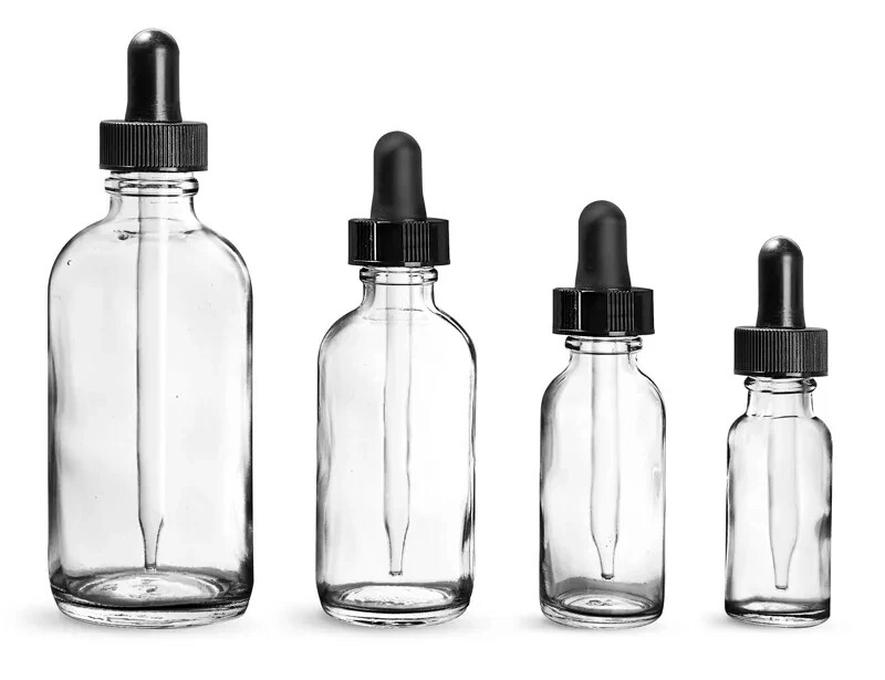 CLEAR Glass Dropper Bottles – 1/2 oz, 1 oz, 2 oz & 4 oz (Lot of 2 each size)