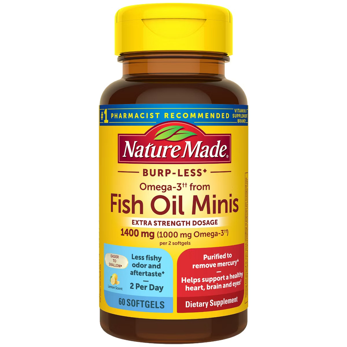 Nature Made Extra Strength Burp-Less Omega-3 from Fish Oil 1400 mg Per Serving