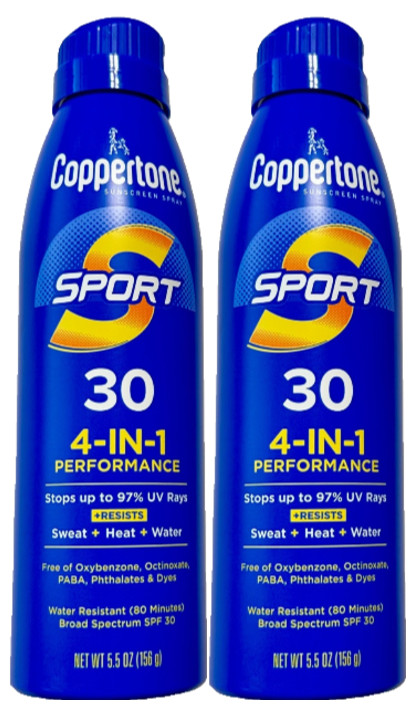 Coppertone Sport 4-in-1 Sunscreen Spray Broad Spectrum SPF 30 5.5oz-Pack of 2