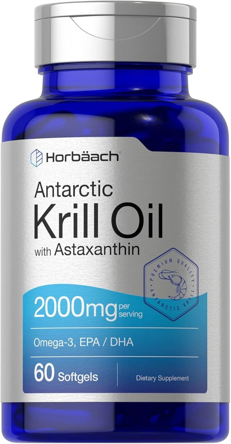 Horbaach Krill Oil 2000mg | 60 Softgel Capsules | Omega 3, EPA, DHA, Astaxanthin