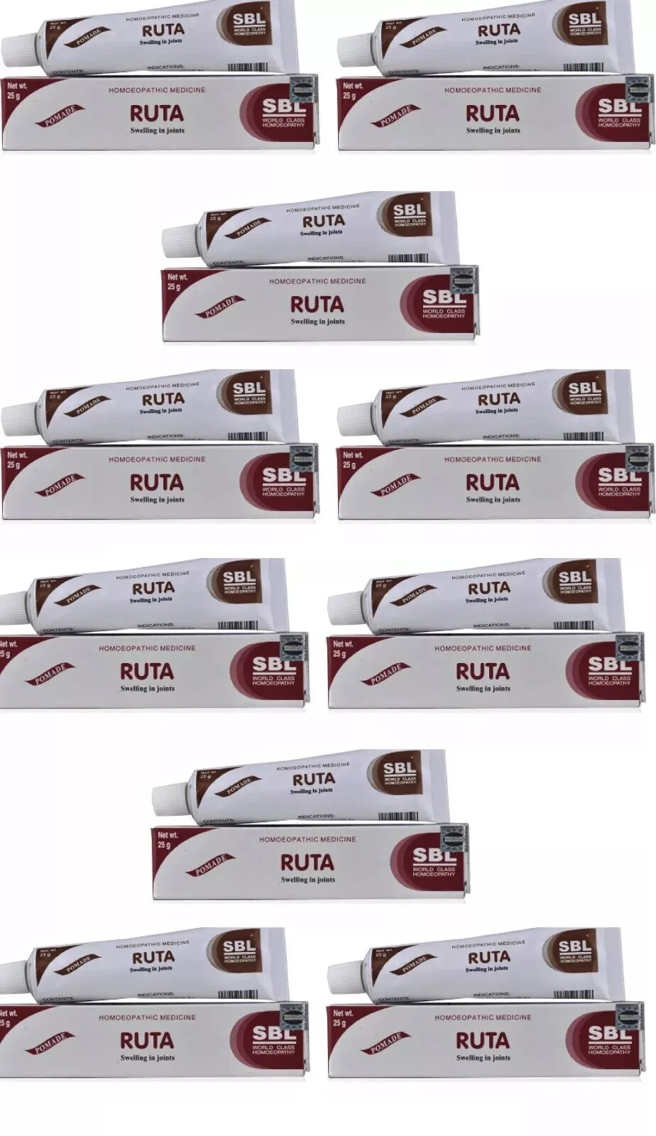🌿 SBL Homeopathic Ruta Ointment Pack of 10 X 25gm swelling of joints 2029 🌿