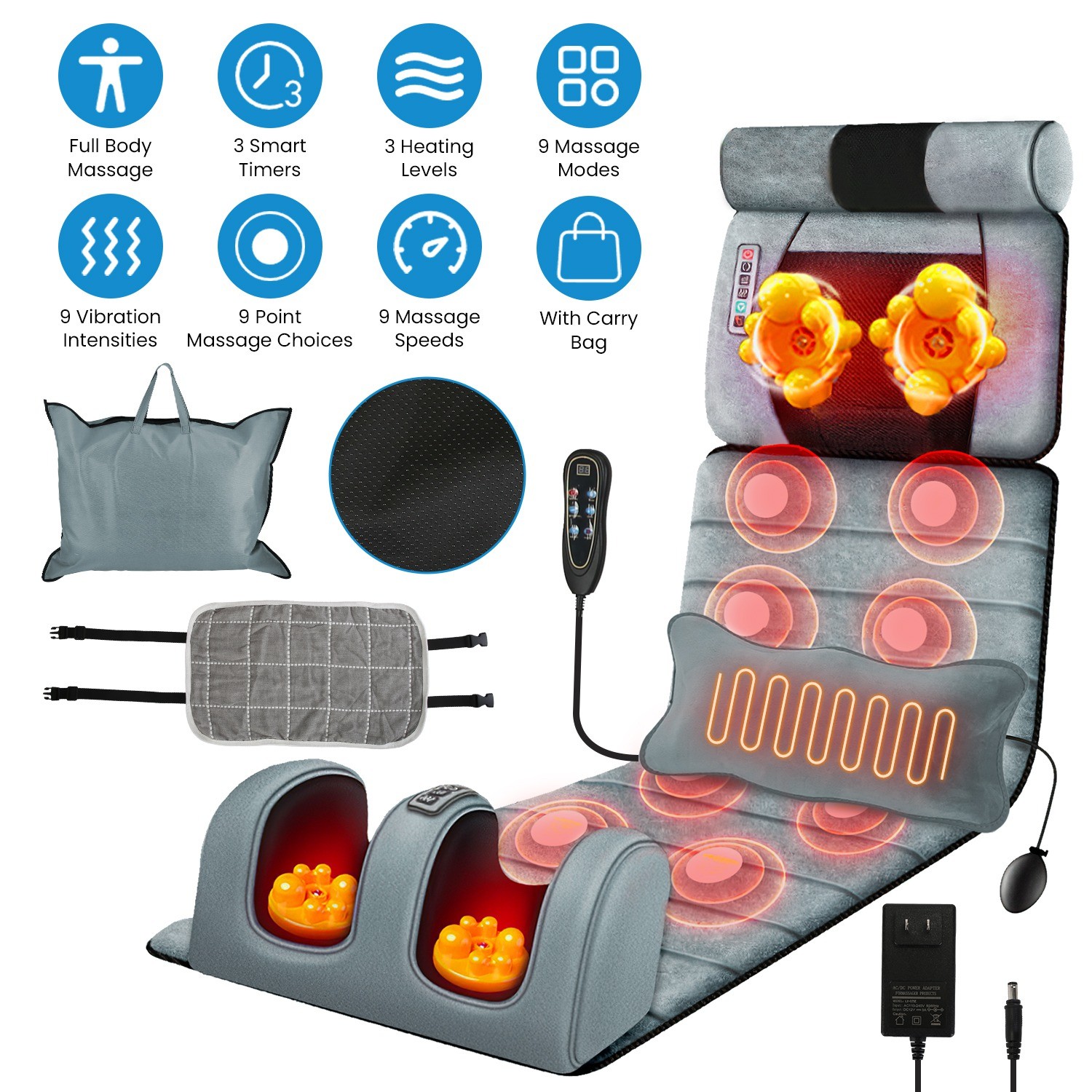 Back Massager with Heat Vibration Kneading Massage Chair Pad for Home Office