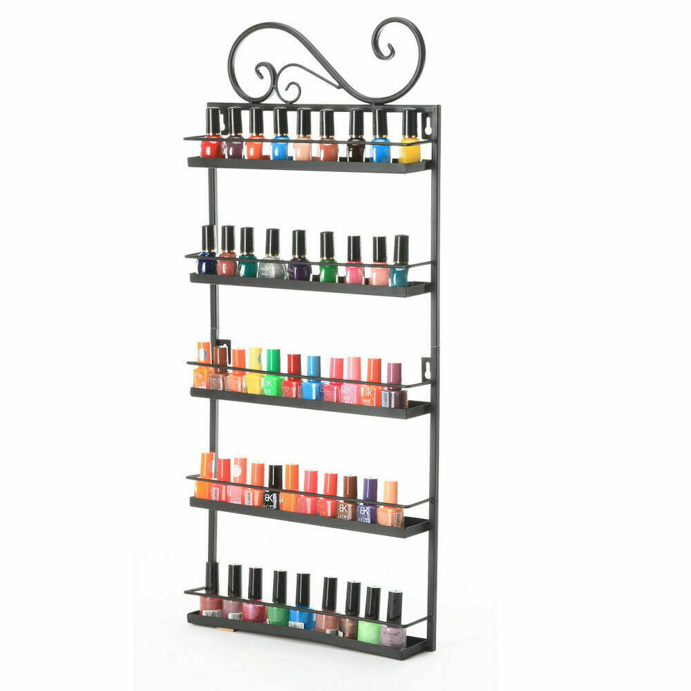 Metal 5 Tier Nail Polish Rack Wall Mounted Display Organizer Holder Stand Assemb
