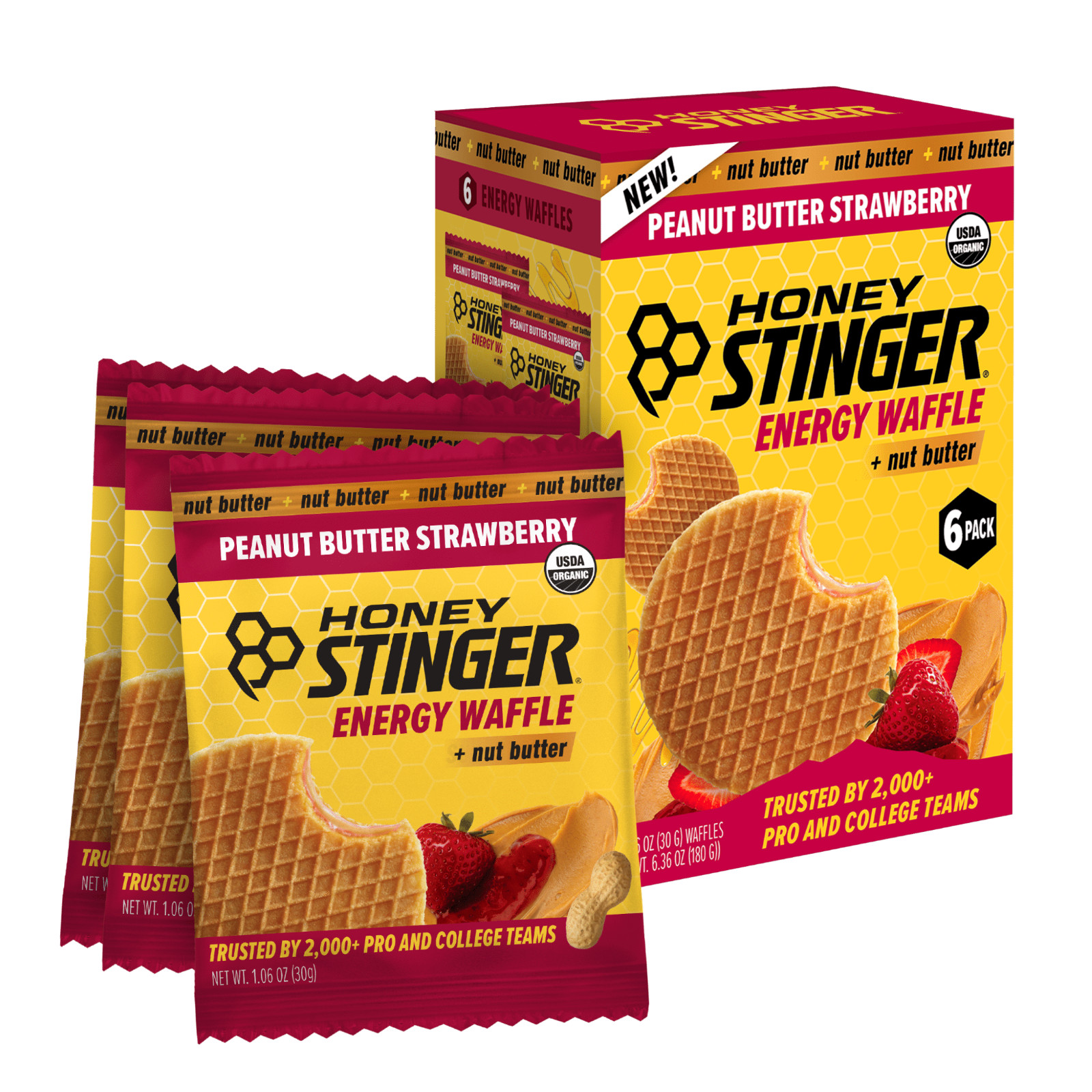 Honey Stinger Organic Energy Waffle Snack Peanut Butter Strawberry 1.06 oz.