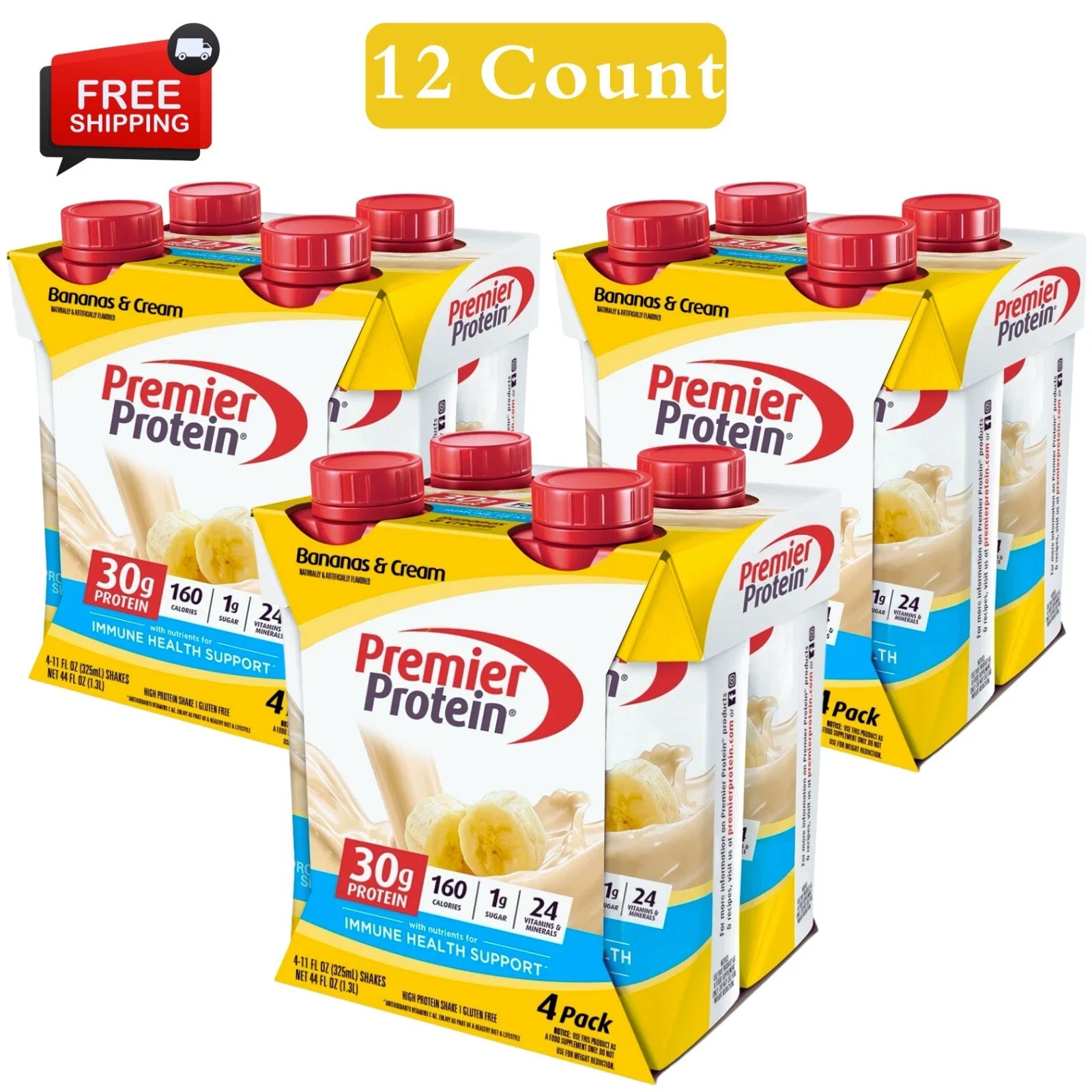 Premier Protein Shake, Bananas & Cream, 30g Protein, 11.5 fl oz, 12 Ct